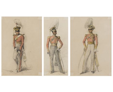 Military.- Dubois-Drahonet (Alexandre-Jean, French portrait painter, 1791-1834) Three portrait studies of members of the 14th
