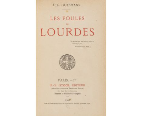 Huysmans (Joris-Karl) Les Foules de Lourdes, first edition, number 7 of 10 copies on 'papier du Japon', title and colophon f.