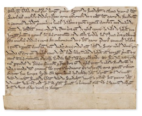 Alnesbourne Priory, Suffolk.- Charter, Roger de Suerdell and Galiena his wife grant to Alnesbourne Priory of land at Hahill [