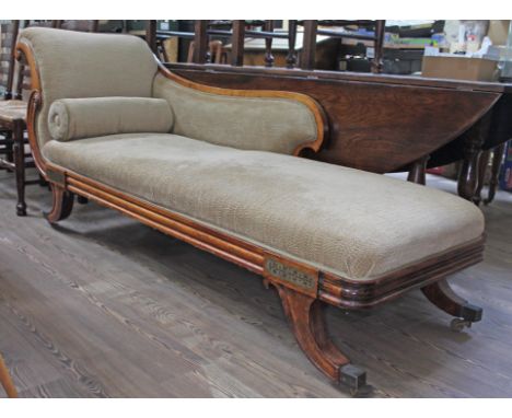 A Regency brass inlaid rosewood chaise longue, height 87cm, length 205cm and depth 68cm.  General wear to include light marks