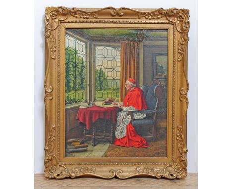 A.L. Grace, "The Manuscript", oil on canvas 39cm x 49cm, signed lower right, titled verso, framed 55cm x 65cm.  