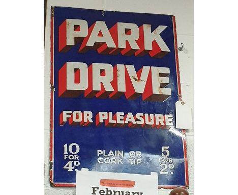 Park Drive For Pleasure Enamel Sign.original early 1900s76cm #2217