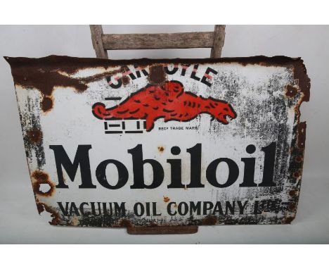 Mobiloil; Vacuum Oil Company Ltd.; a white enamel advertising sign; black lettering; 114cm x 75cmReserve: £200#2185