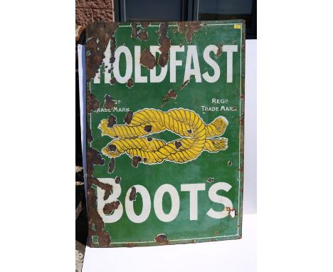 Holdfast Boots; a large green and yellow enamel advertising sign; white lettering; 100x140cm#2187