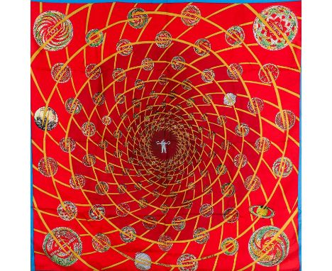   HERMÈS Seidencarré "LES FEUX DEL´ESPACE 1837 - 1987 - 2037".  Seltenes Sammlerstück. Das Feuer des Weltraums von Michel Duc