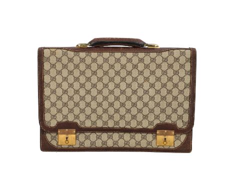   GUCCI VINTAGE Aktentasche.  Guccissima auf beschichtetem Textil mit gebürsteter, goldfarbener Hardware, Überschlag mit zwei