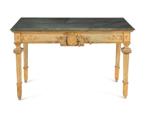 A North Italian Neoclassical Painted and Parcel-Gilt Console TableEarly 19th CenturyHeight 31 1/2 x width 54 x depth 29 inche