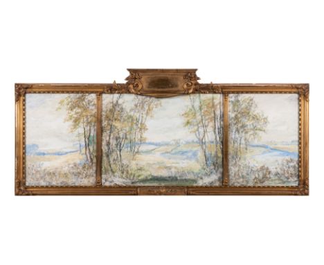 Charles Hetherington (Canadian/American, 1855-1938)Irish Landscape (triptych)oil on boardsigned Hetherington (center panel, l