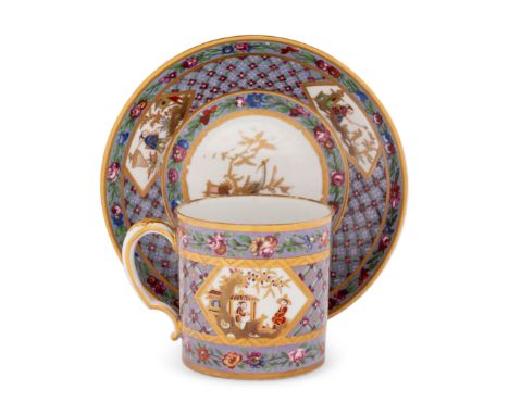 A Sevres Lavender-Ground Chinoiserie Hard-Paste Porcelain Cup and a Saucer (Gobelet 'Litron' et une Soucoupe, 1ere Grandeur)C