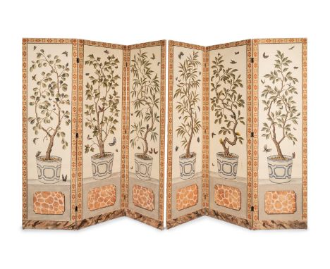 A Pair of Painted Three-Panel Screens&nbsp;20th Centurydesigned by George Oakes, Head of Design at Colefax and Fowler, Ltd.&n