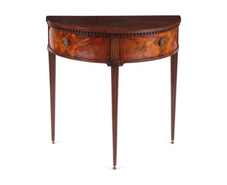 A Dutch Mahogany Demilune Side TableLate 18th CenturyHeight 29 1/4 x width 30 x depth 16 1/4 inches.This lot is located in Ch