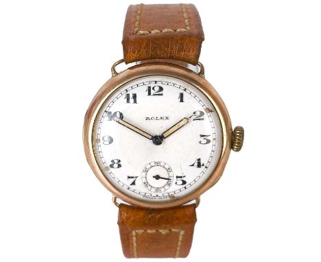 ROLEX - A 1930's 9ct gold cased 15 jewel gentleman's mid-size manual wind wrist watch. The 28mm white enamel dial with Arabic