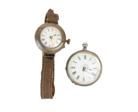 An early 20th century .800 silver wire lug manual wind wristwatch. With 20mm white enamel dial, unsigned movement, the case s