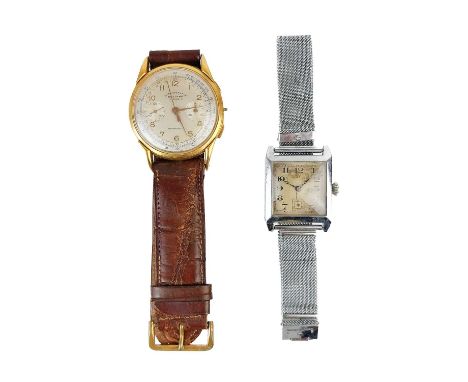 A Chronographe 17 jewel manual wind wristwatch in gold plated case. The 32mm dial signed SULTANA; together with an Art Deco n