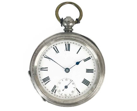 An 800 silver open face key wind lever pocket watch. With 34mm white enamel dial, the movement signed Stewart Dawson &amp; Co