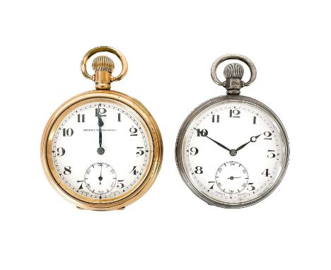 A 1930's silver cased crown wind open face pocket watch. With 40mm white enamel dial, unsigned 15 jewel movement, in a Dennis