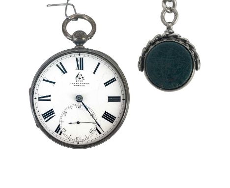 A Victorian military issue silver cased fusee lever pocket watch by Pennington London. The 48mm white enamel dial with broad 