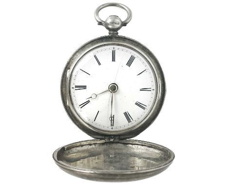 An early Victorian silver cased full hunter fob pocket watch by John Perry London. The unsigned 32mm white enamel dial with b