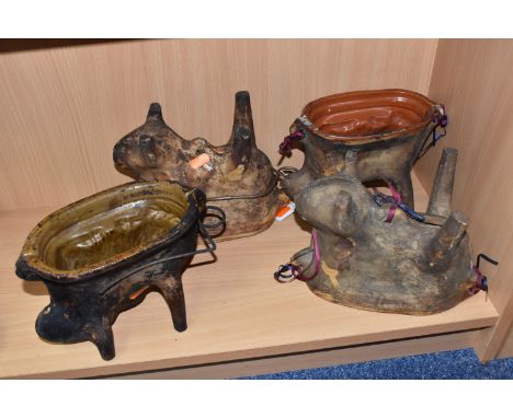 FOUR CONTINENTAL CERAMIC LAMB SHAPED BAKING/PUDDING MOULDS with glazed and detailed interiors, one marked '8(?)' to the chest