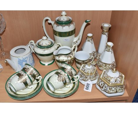 A COLLECTION OF JAPANESE PORCELAIN AND A COMMEMORATIVE TEAPOT, comprising a five piece L &amp; Co Nippon part dressing table 