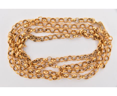 A YELLOW METAL BELCHER CHAIN NECKLACE, fitted with a folding clasp, approximate length 715mm, stamped 750, approximate gross 