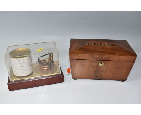 A BAROGRAPH BY G.LUFFT, battery operated, type 8005-77 number AH6661, together with a sarcophagus shaped tea caddy, with two 