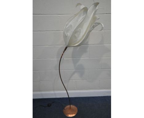 COLIN CHETWOOD, THE CURVED FAITH LIGHT, with a sculptural flower head lamp shade, which is made with lacquered tissue paper, 