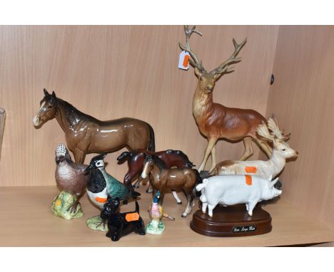 A COLLECTION OF BESWICK ANIMALS AND BIRDS, comprising Stag, model no 2629 with integral ceramic base, Stag - Standing, no 981