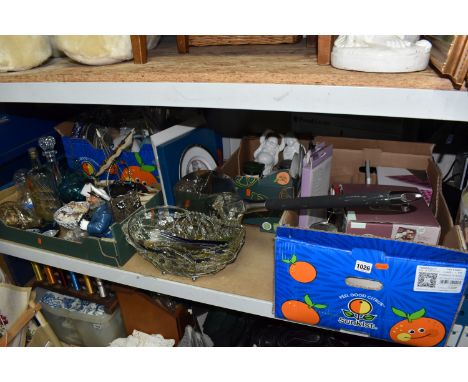 FOUR BOXES OF MISCELLANEOUS SUNDRIES, to include an Aga 'Peel' (pizza/bread shovel), a quantity of coloured glass straws, two