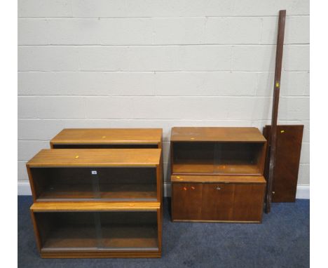 A MID CENTURY DANISH ROYAL SYSTEM, comprising a section with a fall front door, width 81cm x depth 35cm x height 43cm, a sect