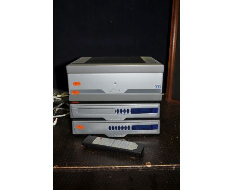 QUAD ELECTROACOUSTIC COMPONENT HI FI EQUIPMENT, comprising of a 909 stereo amplifier (power light not illuminating) a 99P pre