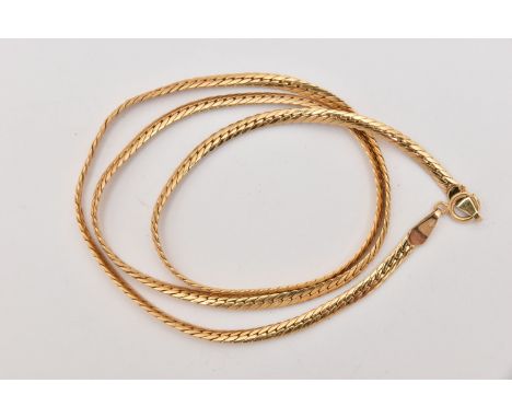 A 9CT GOLD HERRINGBONE CHAIN, fitted with a spring clasp, hallmarked 9ct Birmingham, length 440mm, approximate gross weight 3