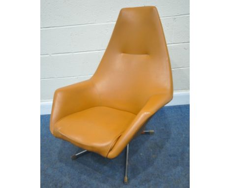 PETER HOYTE, A 1960'S LIGHT BROWN LEATHERETTE ARMCHAIR, model PH6, raised on a chrome cantilever base, width 72cm x depth 82c