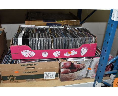 FIVE BOXES OF CDS, to include approximately two hundred CDs, artists include Lulu, Aretha Franklin, Celine Dion, Leo Green, J