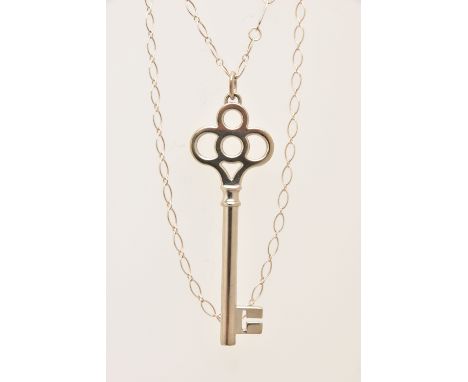 A 'TIFFANY &amp; CO' SILVER KEY PENDANT AND CHAIN, key signed 'Tiffany &amp; Co' stamped 925, fitted with a jump ring for sus