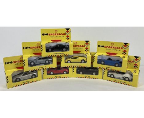 8 boxed diecast sports cars from the promotional Shell Sportscar Collection. Comprising: Lotus Esprit, Ferrari 348ts, Porsche