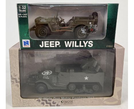 2 boxed WWII US Army military vehicle diecast models. Multiple Gun Motor Carriage M16 by Atlas Editions and a Modern Armor Je