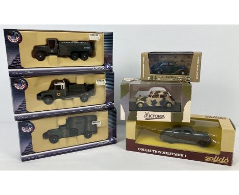 6 boxed military diecast vehicles by Solido, Victoria and Brumm. To include Fiat 508C Berlina 1100 and Mercedes 170V with Afr