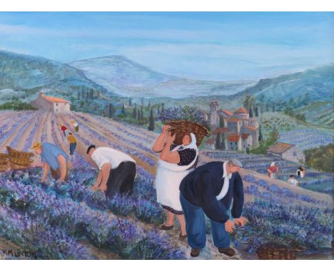 Margaret Loxton (British b.1938)Lavender Harvestsigned 'M M Loxton' (lower right) oil on board 47 x 62 cm, framed 60 x 74 cmO