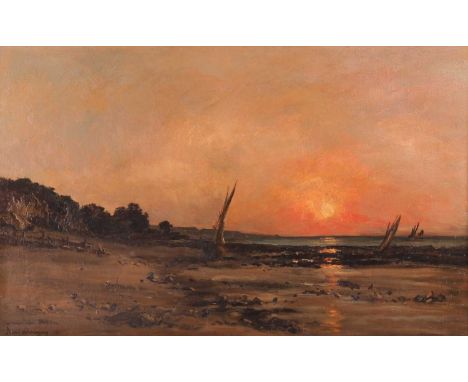 Karl Pierre Daubigny (French 1846-1886)Le coucher du soleilsigned, dated and indistinctly dedicated 'A mon ami Mignon?/Karl D