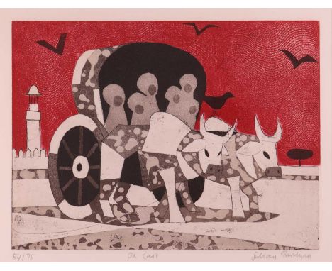 Julian Trevelyan (British 1910-1988) Ox Cart (1968) signed, titled and numbered '54/75' in pencil etching and aquatint plate 