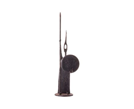 Natalia Mela (Greek 1923 - 2019) A Greek Warrior  stamped '300' on the helmet blacked iron 50 cm highProvenance:Purchased fro