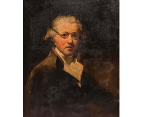 After Sir Joshua Reynolds (1723 - 1792)  Self Portrait, half-length, wearing a green coat and spectacles   oil on canvas  75 