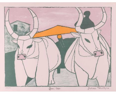 Julian Trevelyan (British 1910-1988) Green Oxen (1968)  signed, titled and numberd '53/75' in pencil lithograph in colours im