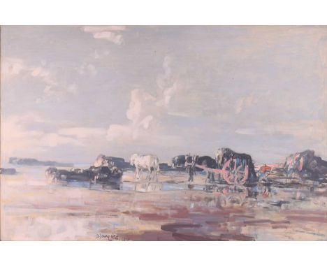 Edmund Blampied (British 1886-1966) Seaweed Harvesting, Jersey signed and dated 'Blampied 1957' (lower left), signed and titl