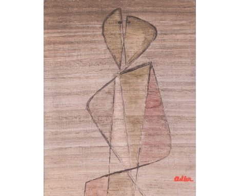 Jankel Adler (Polish 1895-1949)  The Kiss   signed 'Adler' (lower right)  oil and gesso on card laid down on board  31 x 25 c