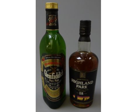 Highland Park Single Malt Scotch Whisky, Orkney Islands aged 18 years, 43%vol and Glenfiddich Pure Malt Scotch Whisky, Specia