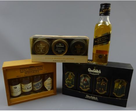 Whisky Miniatures - Glenfiddich Special Reserve Single Malt Scotch Whisky, set of four in Clans tins, St.Andrews Scotch Whisk