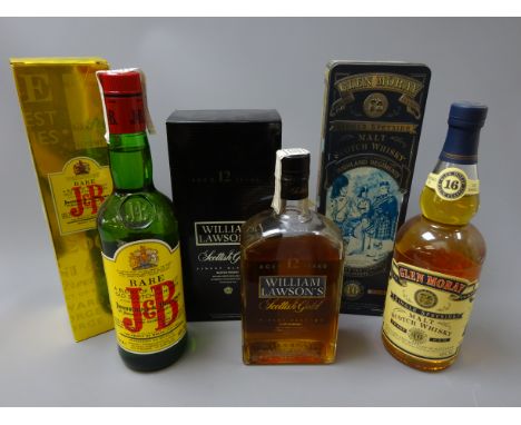 Glen Moray Single Speyside Malt Scotch Whisky, 16 years old matured in oak barrels, in Highland Regiments tin, J & B Rare ble