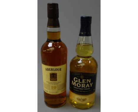 Aberlour Highland Single Malt Scotch Whisky, 10 years old in and Glen Moray Single Malt Whisky, in older style bottle, both 7